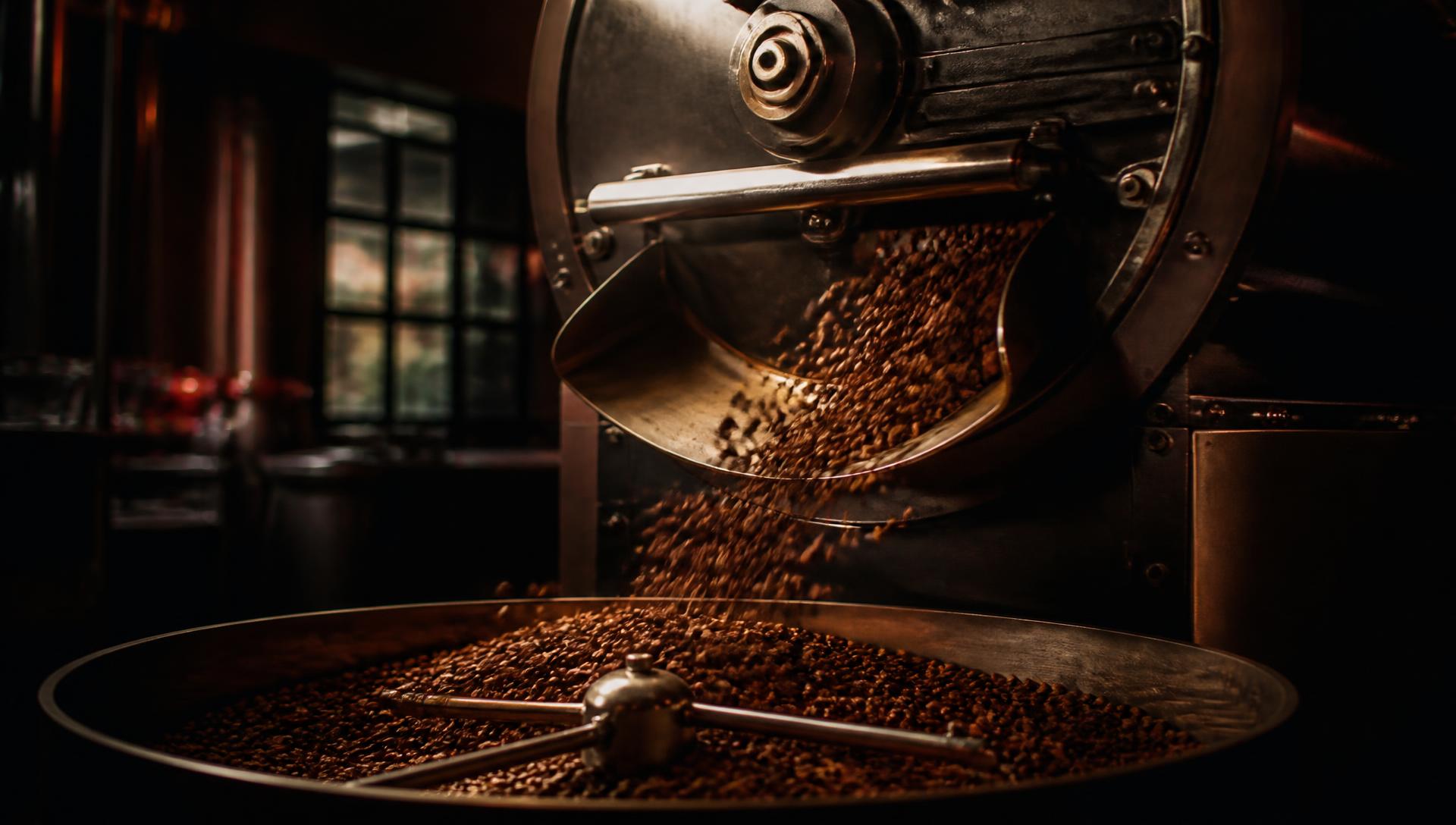 Freshly roasted Colombian beans cooling in a roaster tray